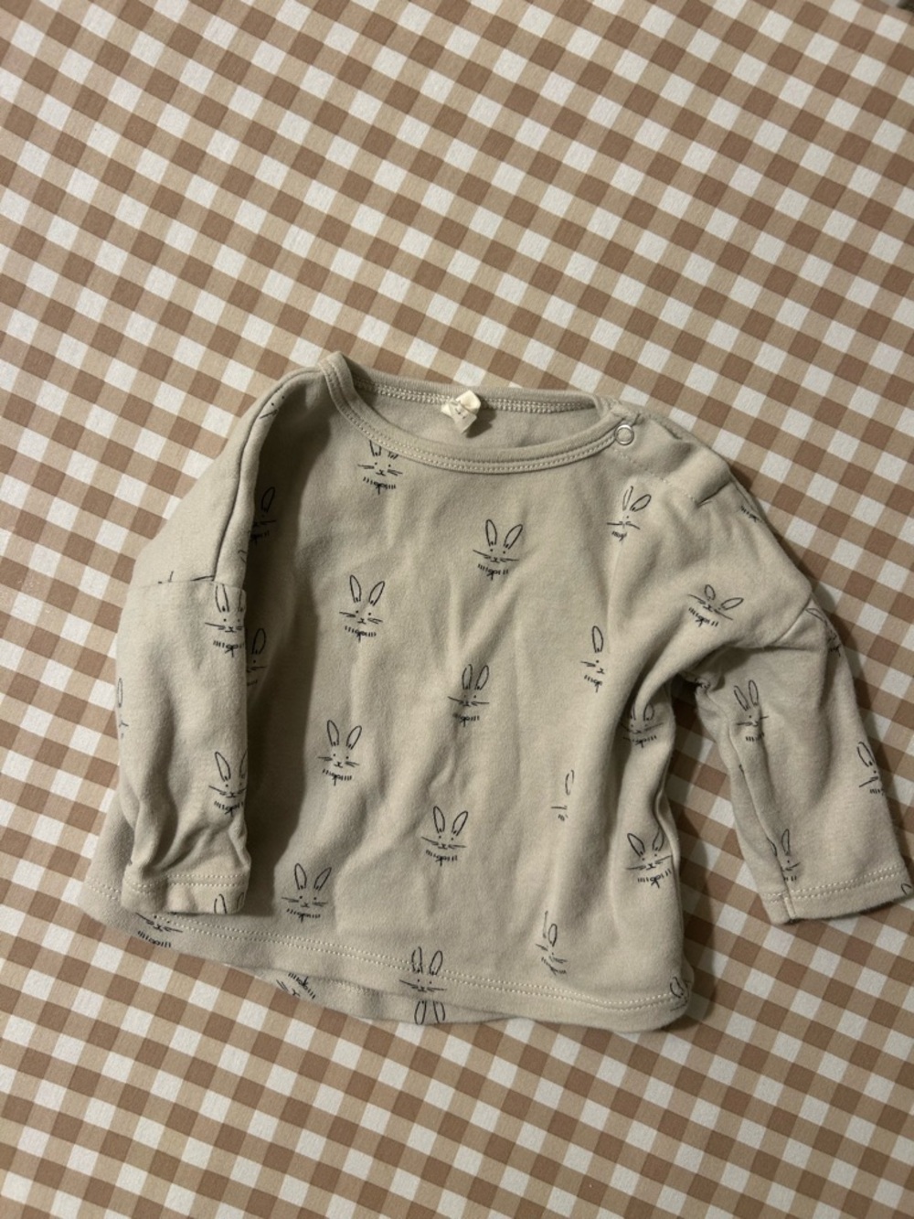 Quincy Mae Beige Bunny Face Long-Sleeve Tee